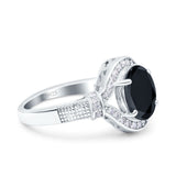 Oval Art Deco Wedding Engagement Bridal Ring Accent Vintage Round Simulated Cubic Zirconia 925 Sterling Silver