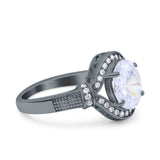 Oval Art Deco Wedding Engagement Bridal Ring Accent Vintage Round Simulated Cubic Zirconia 925 Sterling Silver