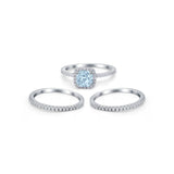 3Piece Wedding Ring Band Round Simulated Cubic Zirconia 925 Sterling Silver