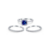 3Piece Wedding Ring Band Round Simulated Cubic Zirconia 925 Sterling Silver