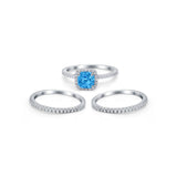 3Piece Wedding Ring Band Round Simulated Cubic Zirconia 925 Sterling Silver