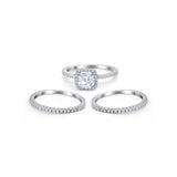 3Piece Wedding Ring Band Round Simulated Cubic Zirconia 925 Sterling Silver