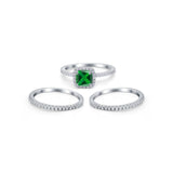 3Piece Wedding Ring Band Round Simulated Cubic Zirconia 925 Sterling Silver
