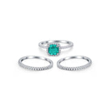 3Piece Wedding Ring Band Round Simulated Cubic Zirconia 925 Sterling Silver