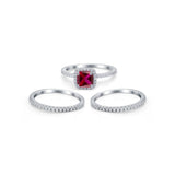 3Piece Wedding Ring Band Round Simulated Cubic Zirconia 925 Sterling Silver
