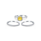 3Piece Wedding Ring Band Round Simulated Cubic Zirconia 925 Sterling Silver