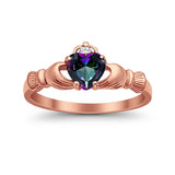 Heart Shape Simulated Cubic Zirconia Claddagh Wedding Ring 925 Sterling Silver