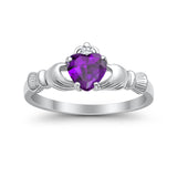 Heart Shape Simulated Cubic Zirconia Claddagh Wedding Ring 925 Sterling Silver