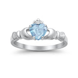 Heart Shape Simulated Cubic Zirconia Claddagh Wedding Ring 925 Sterling Silver