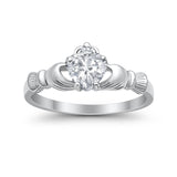 Heart Shape Simulated Cubic Zirconia Claddagh Wedding Ring 925 Sterling Silver