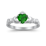Heart Shape Simulated Cubic Zirconia Claddagh Wedding Ring 925 Sterling Silver