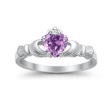 Heart Shape Simulated Cubic Zirconia Claddagh Wedding Ring 925 Sterling Silver