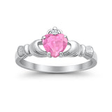 Heart Shape Simulated Cubic Zirconia Claddagh Wedding Ring 925 Sterling Silver
