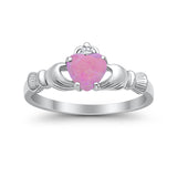 Heart Shape Simulated Cubic Zirconia Claddagh Wedding Ring 925 Sterling Silver