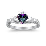 Heart Shape Simulated Cubic Zirconia Claddagh Wedding Ring 925 Sterling Silver