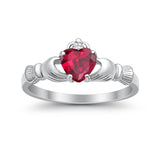 Heart Shape Simulated Cubic Zirconia Claddagh Wedding Ring 925 Sterling Silver
