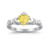 Heart Shape Simulated Cubic Zirconia Claddagh Wedding Ring 925 Sterling Silver
