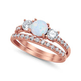 3-Stone Wedding Bridal Piece Ring Simulated Cubic Zirconia 925 Sterling Silver