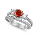 3-Stone Wedding Bridal Piece Ring Simulated Cubic Zirconia 925 Sterling Silver
