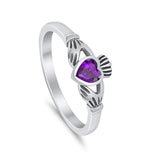 Irish Claddagh Heart Promise Ring Simulated Cubic Zirconia 925 Sterling Silver