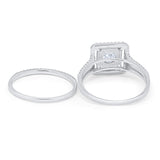 Halo 2 Piece Wedding Ring Band Set Round Simulated CZ 925 Sterling Silver
