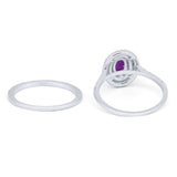 Halo Wedding Piece Bridal Ring Oval Simulated Cubic Zirconia Sterling Silver