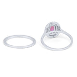 Halo Wedding Piece Bridal Ring Oval Simulated Cubic Zirconia Sterling Silver