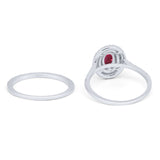 Halo Wedding Piece Bridal Ring Oval Simulated Cubic Zirconia Sterling Silver