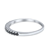 Half Eternity Wedding Ring Round Simulated Jet Black Onyx CZ 925 Sterling Silver