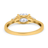 14K Gold Three Stone Oval Cubic Zirconia Engagement Ring