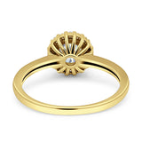 14K Yellow Gold Art Deco Halo Round Cubic Zirconia Engagement Ring