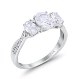 14K Gold Oval Three Stone Cubic Zirconia Engagement Ring