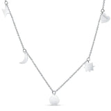 Dangling Moon Star Heart Diamond Necklace 14K Gold 0.07ct