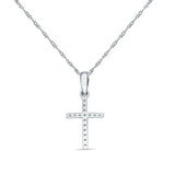 14K Gold 0.10ct Cross Diamond Pendant Chain Necklace 18 Inch Long