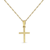 14K Gold 0.10ct Cross Diamond Pendant Chain Necklace 18 Inch Long