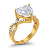 14K Gold Art Deco Heart Promise Twisted Shank Cubic Zirconia Wedding Ring