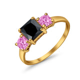3 Stone Fashion Ring Princess Cut Simulated Cubic Zirconia 925 Sterling Silver