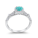 Halo Art Deco Wedding Ring Simulated Cubic Zirconia 925 Sterling Silver