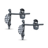 Turtle Stud Earrings Round Pave Simulated CZ 925 Sterling Silver