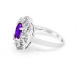 Art Deco Wedding Ring Halo Round Simulated Cubic Zirconia 925 Sterling Silver