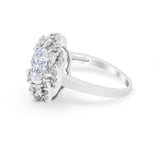 Art Deco Wedding Ring Halo Round Simulated Cubic Zirconia 925 Sterling Silver