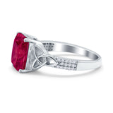 Emerald Cut Celtic Engagement Ring Simulated Cubic Zirconia 925 Sterling Silver