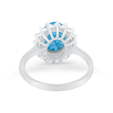Floral Oval Wedding Ring Round Simulated Cubic Zirconia 925 Sterling Silver