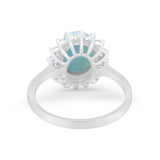 Floral Oval Wedding Ring Round Simulated Cubic Zirconia 925 Sterling Silver