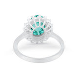 Floral Oval Wedding Ring Round Simulated Cubic Zirconia 925 Sterling Silver