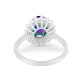 Floral Oval Wedding Ring Round Simulated Cubic Zirconia 925 Sterling Silver