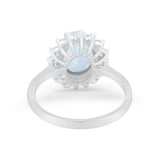 Floral Oval Wedding Ring Round Simulated Cubic Zirconia 925 Sterling Silver