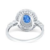 Oval Vintage Art Deco Halo Wedding Engagement Bridal Ring Round Simulated Cubic Zirconia 925 Sterling Silver