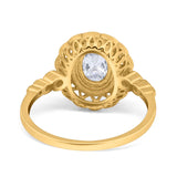 Oval Vintage Art Deco Halo Wedding Engagement Bridal Ring Round Simulated Cubic Zirconia 925 Sterling Silver