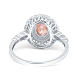 Oval Vintage Art Deco Halo Wedding Engagement Bridal Ring Round Simulated Cubic Zirconia 925 Sterling Silver